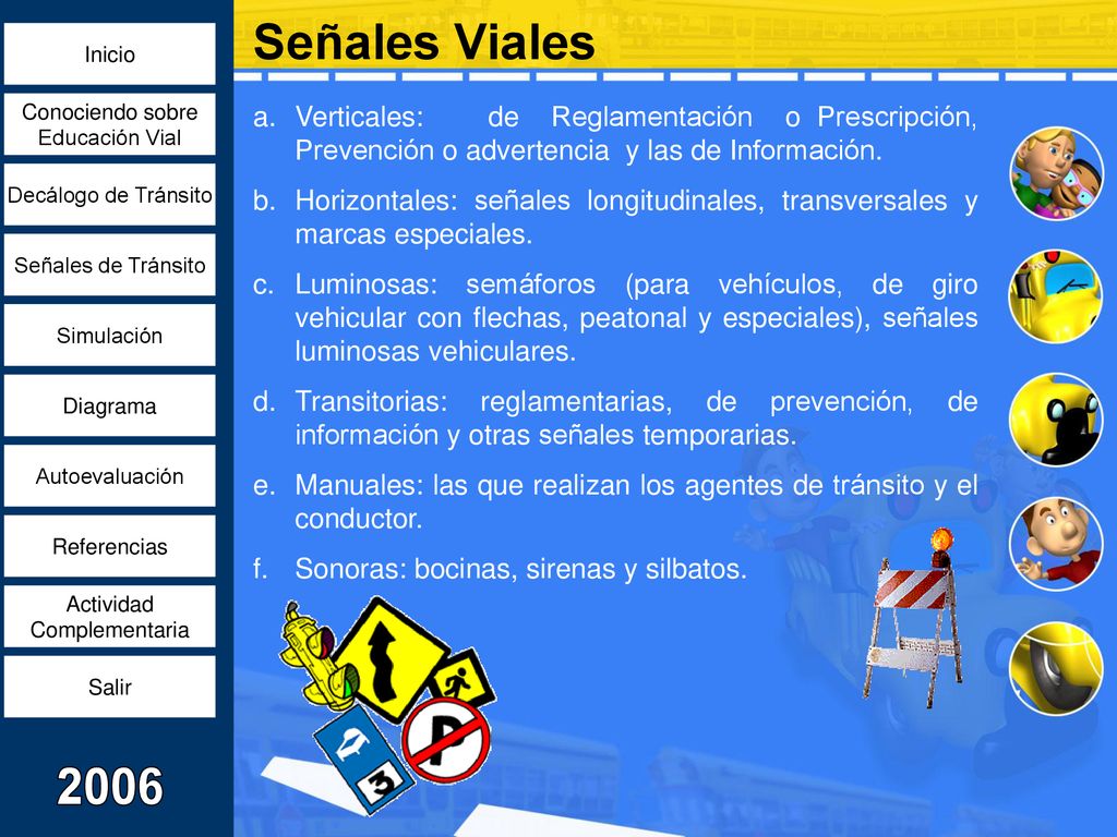 Señales Viales Verticales: de Reglamentación o Prescripción, Prevención o advertencia y las de Información.