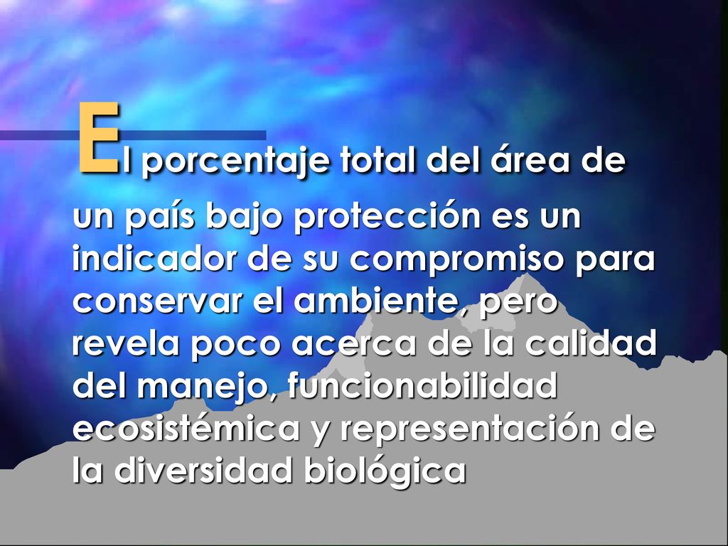 El porcentaje total del área de un país bajo protección es un indicador de su compromiso para conservar el ambiente, pero revela poco acerca de la calidad del manejo, funcionabilidad ecosistémica y representación de la diversidad biológica