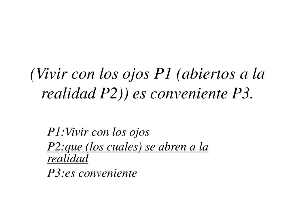 (Vivir con los ojos P1 (abiertos a la realidad P2)) es conveniente P3.