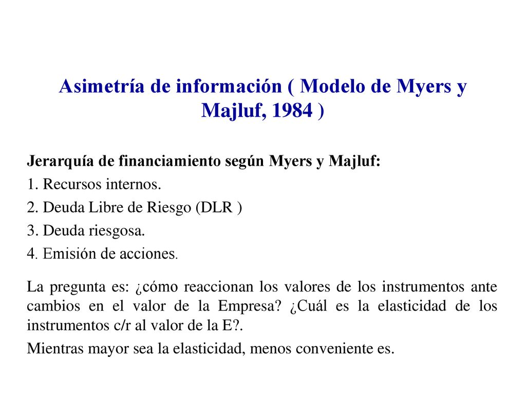 Asimetría de información ( Modelo de Myers y Majluf, 1984 )
