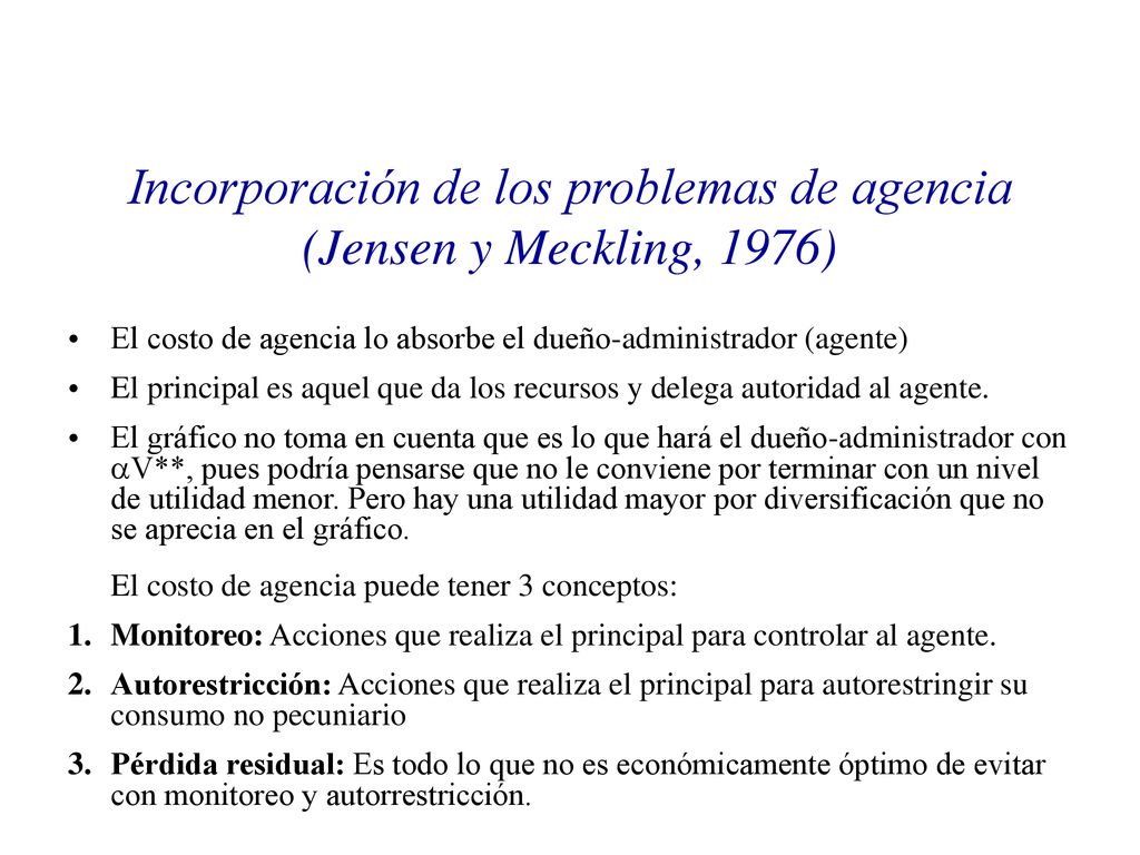Incorporación de los problemas de agencia (Jensen y Meckling, 1976)