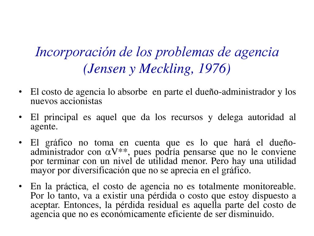 Incorporación de los problemas de agencia (Jensen y Meckling, 1976)