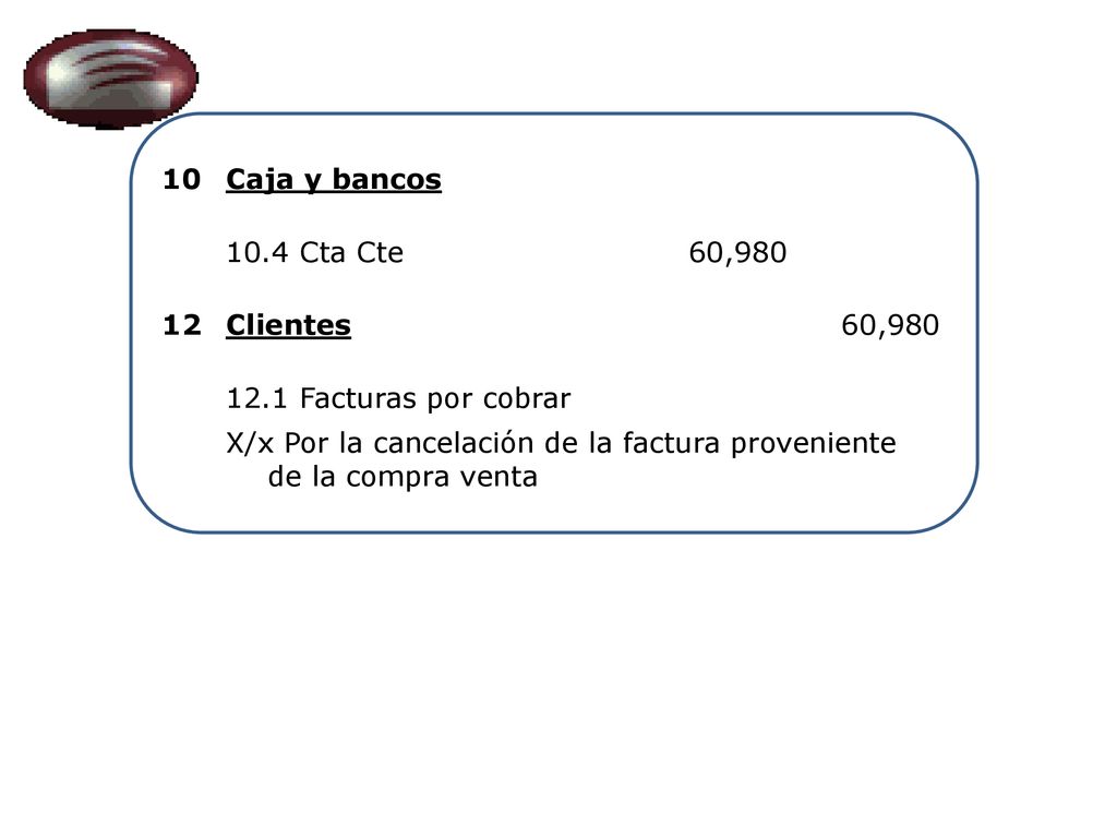 10 Caja y bancos Cta Cte. 60, Clientes Facturas por cobrar.