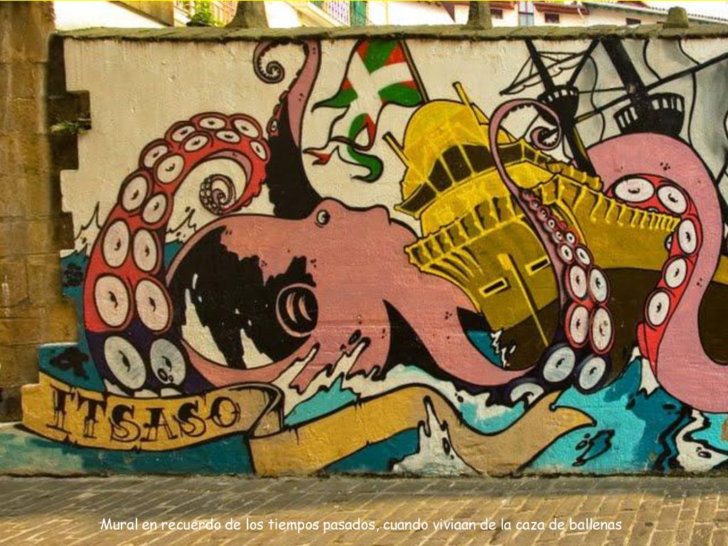 Mural en recuerdo de los tiempos pasados, cuando viviaan de la caza de ballenas