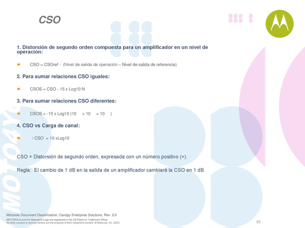 CSO 1. Distorsión de segundo orden compuesta para un amplificador en un nivel de operación: