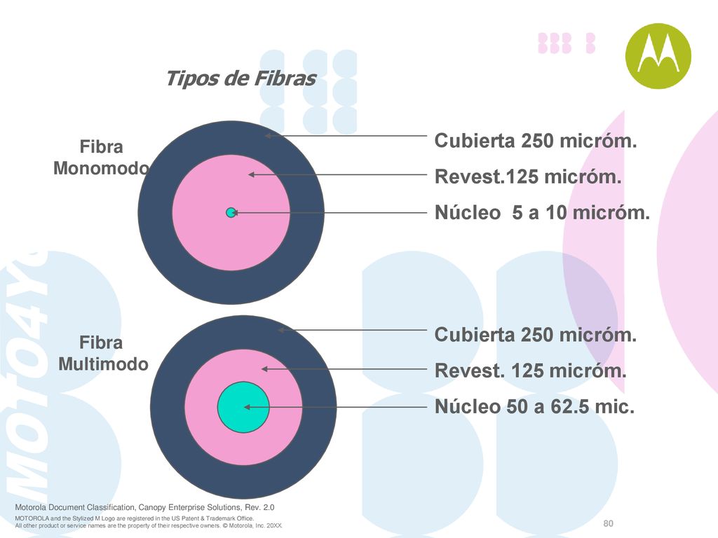 Tipos de Fibras Cubierta 250 micróm. Revest.125 micróm.