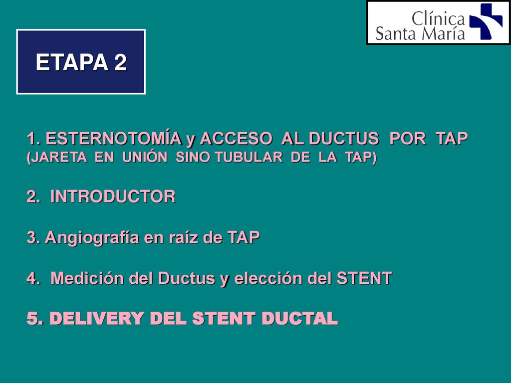 ETAPA 2 1. ESTERNOTOMÍA y ACCESO AL DUCTUS POR TAP 2. INTRODUCTOR