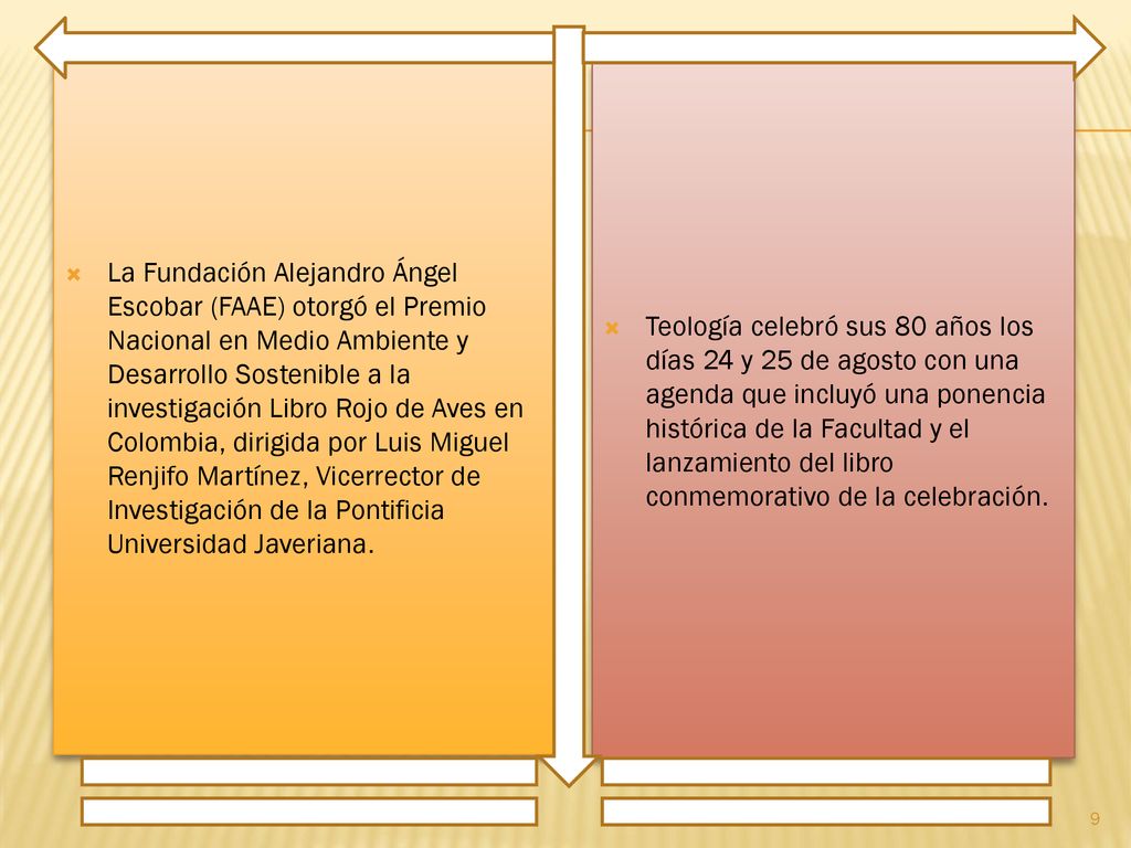 La Fundación Alejandro Ángel Escobar (FAAE) otorgó el Premio Nacional en Medio Ambiente y Desarrollo Sostenible a la investigación Libro Rojo de Aves en Colombia, dirigida por Luis Miguel Renjifo Martínez, Vicerrector de Investigación de la Pontificia Universidad Javeriana.