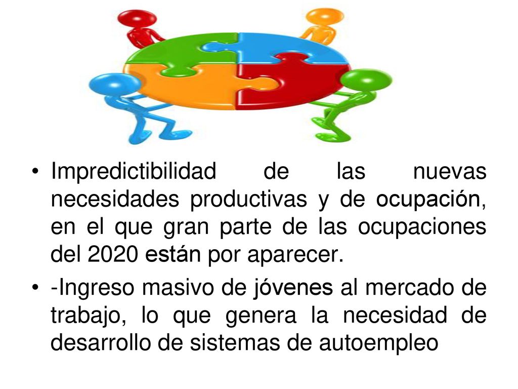 Impredictibilidad de las nuevas necesidades productivas y de ocupación, en el que gran parte de las ocupaciones del 2020 están por aparecer.