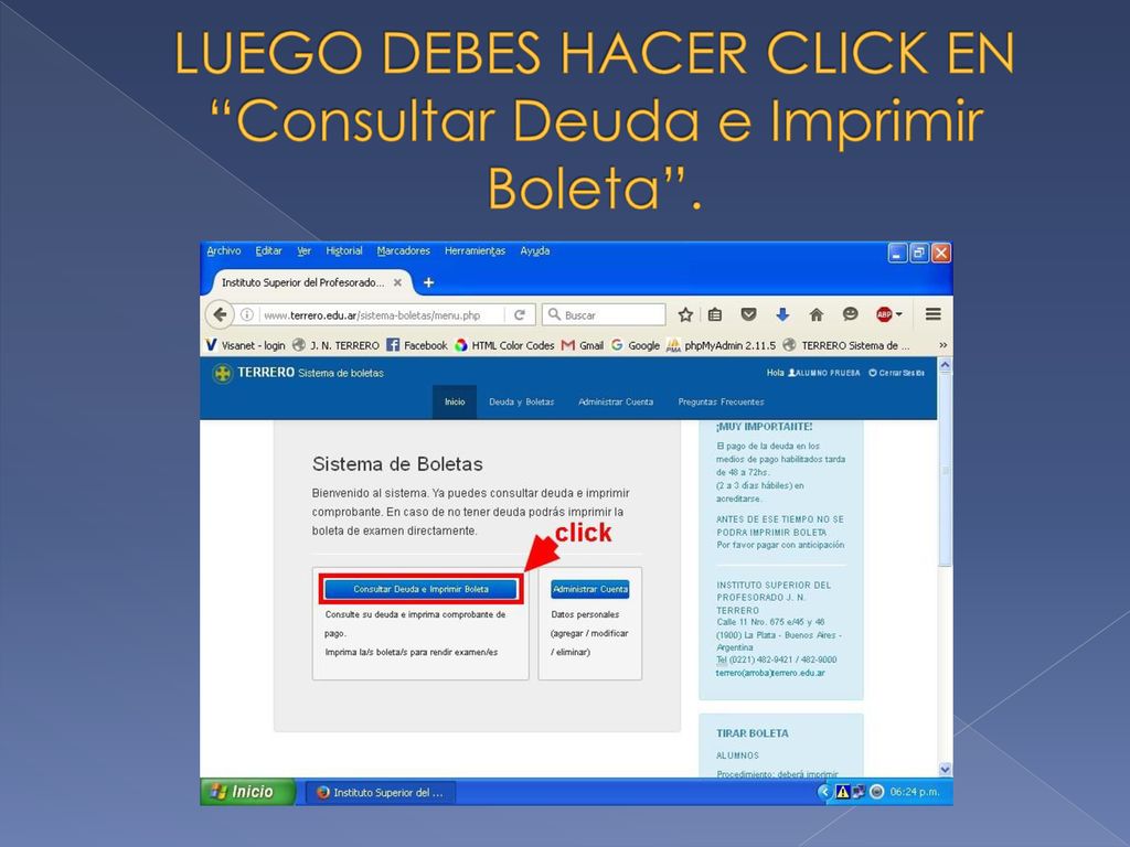 LUEGO DEBES HACER CLICK EN Consultar Deuda e Imprimir Boleta .