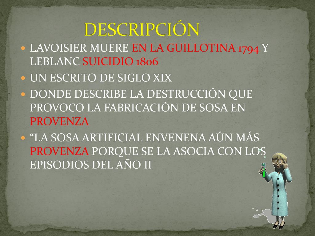DESCRIPCIÓN LAVOISIER MUERE EN LA GUILLOTINA 1794 Y LEBLANC SUICIDIO UN ESCRITO DE SIGLO XIX.