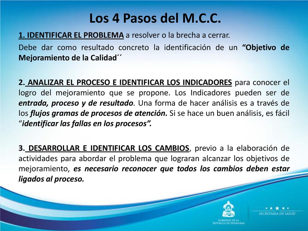 Los 4 Pasos del M.C.C. 1. IDENTIFICAR EL PROBLEMA a resolver o la brecha a cerrar.