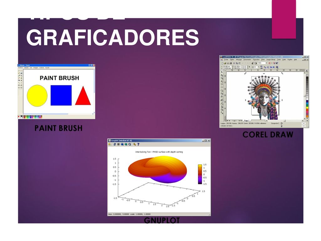 TIPOS DE GRAFICADORES PAINT BRUSH COREL DRAW GNUPLOT
