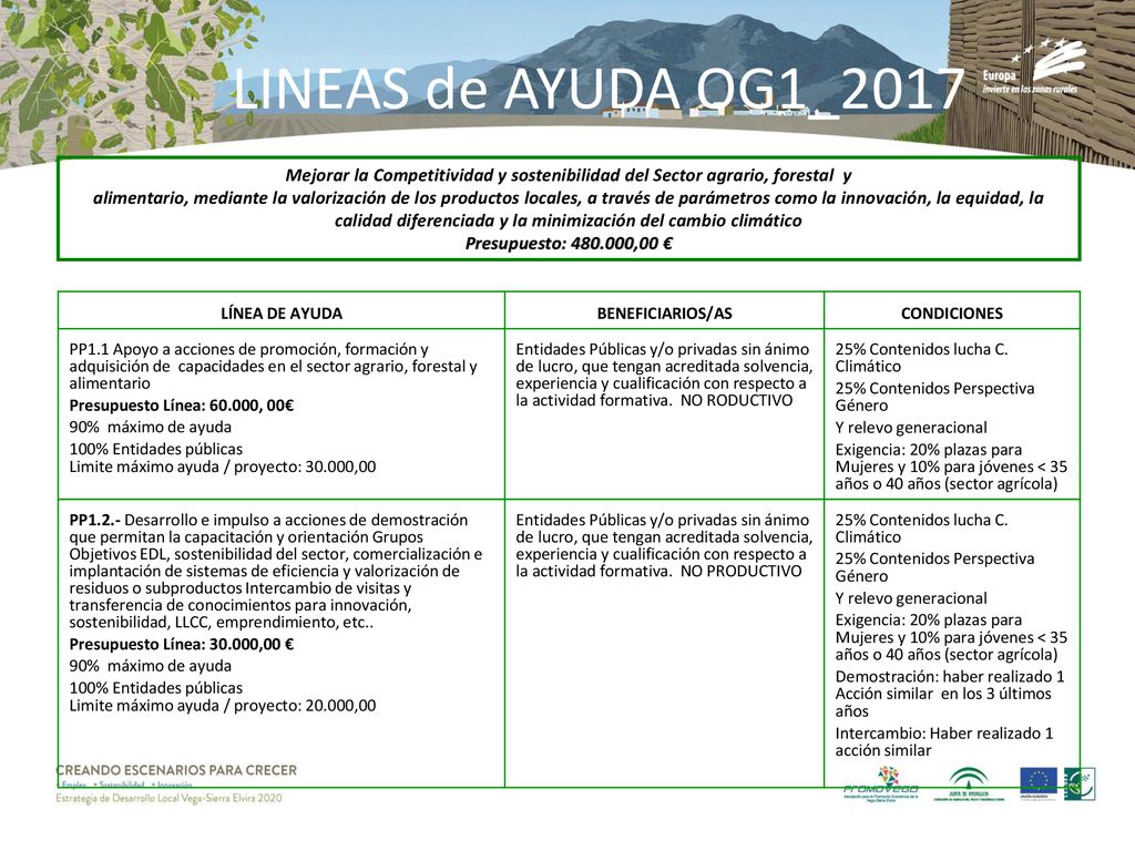 LINEAS de AYUDA OG1_2017 Mejorar la Competitividad y sostenibilidad del Sector agrario, forestal y.