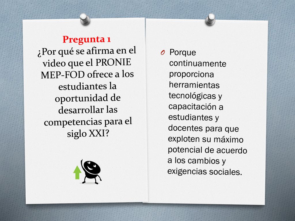 Pregunta 1 ¿Por qué se afirma en el video que el PRONIE MEP-FOD ofrece a los estudiantes la oportunidad de desarrollar las competencias para el siglo XXI
