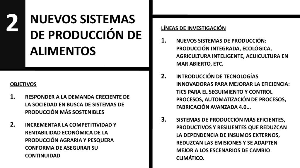 2 2 NUEVOS SISTEMAS DE PRODUCCIÓN DE ALIMENTOS LÍNEAS DE INVESTIGACIÓN
