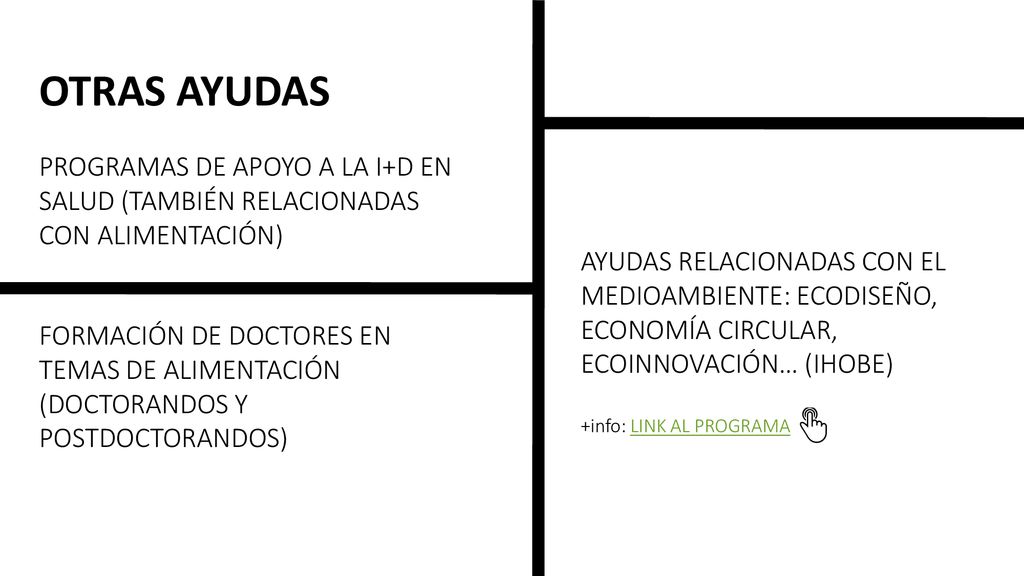 OTRAS AYUDAS PROGRAMAS DE APOYO A LA I+D EN SALUD (TAMBIÉN RELACIONADAS CON ALIMENTACIÓN)