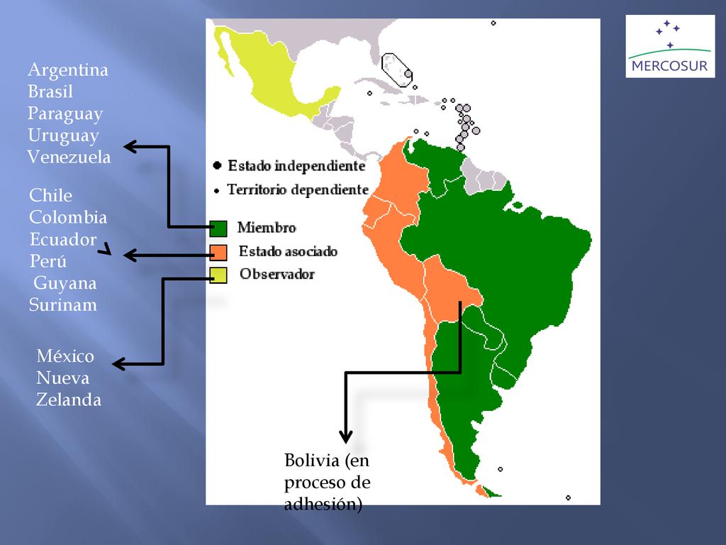 Argentina Brasil. Paraguay Uruguay. Venezuela. Chile. Colombia Ecuador. Perú. Guyana Surinam.