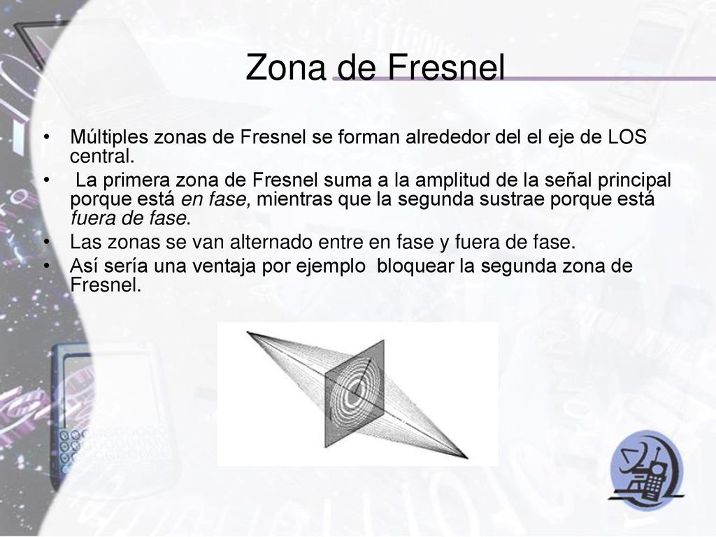 Zona de Fresnel Múltiples zonas de Fresnel se forman alrededor del el eje de LOS central.