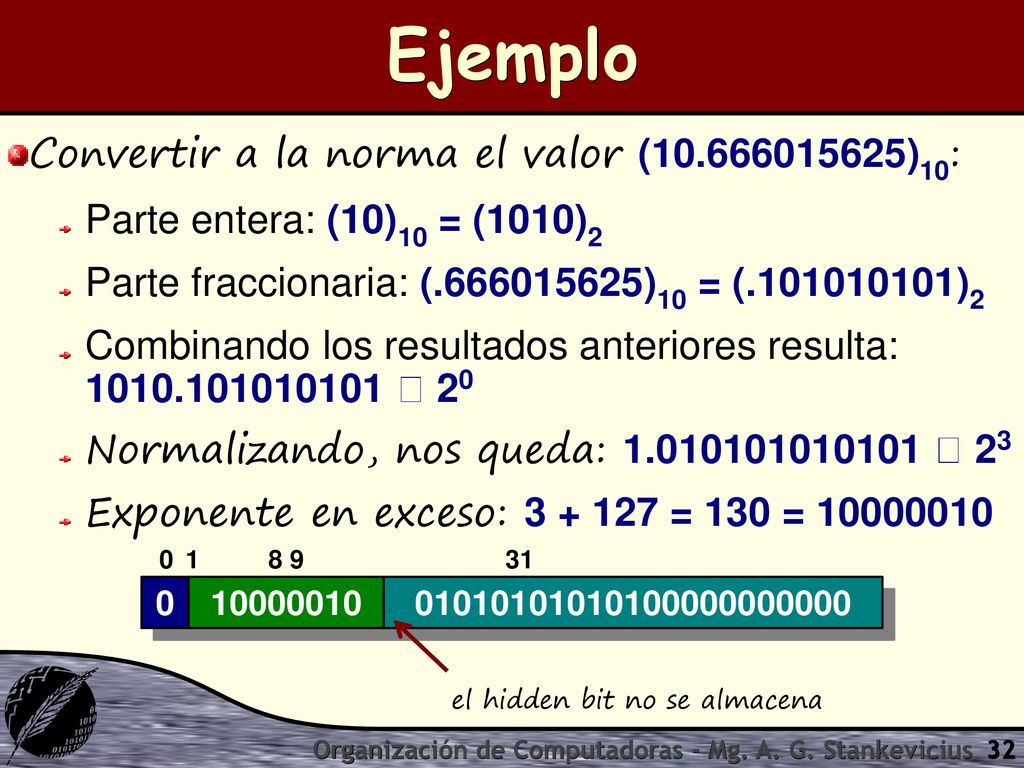 Ejemplo Convertir a la norma el valor ( )10: