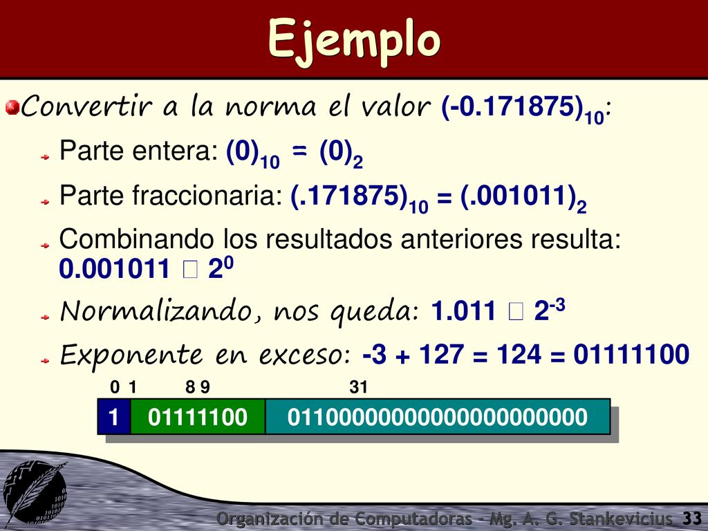 Ejemplo Convertir a la norma el valor ( )10: