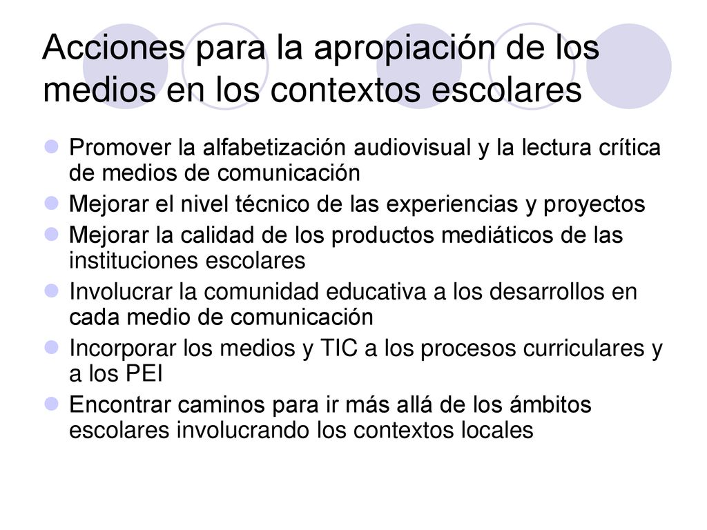 Acciones para la apropiación de los medios en los contextos escolares
