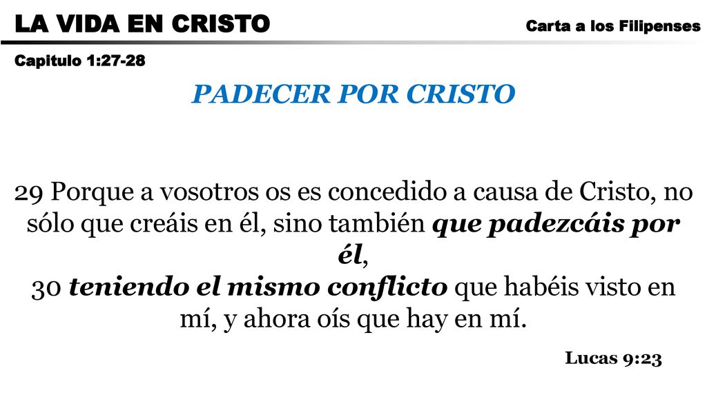 CARTA A LOS ROMANOS LA VIDA EN CRISTO. Carta a los Filipenses. Capitulo 1: PADECER POR CRISTO.