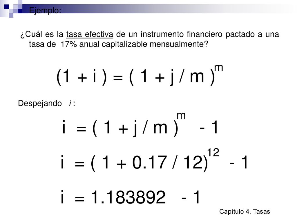 (1 + i ) = ( 1 + j / m ) i = ( 1 + j / m ) - 1