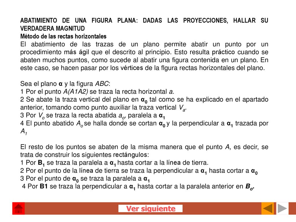 ABATIMIENTO DE UNA FIGURA PLANA: DADAS LAS PROYECCIONES, HALLAR SU VERDADERA MAGNITUD