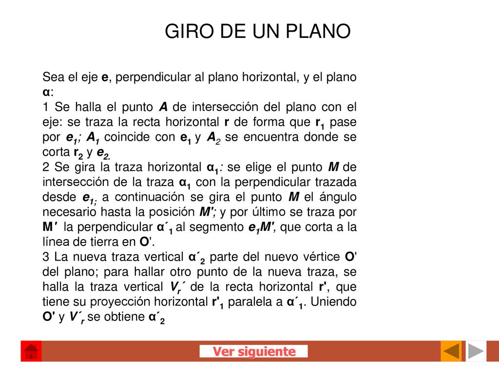 GIRO DE UN PLANO Sea el eje e, perpendicular al plano horizontal, y el plano α: