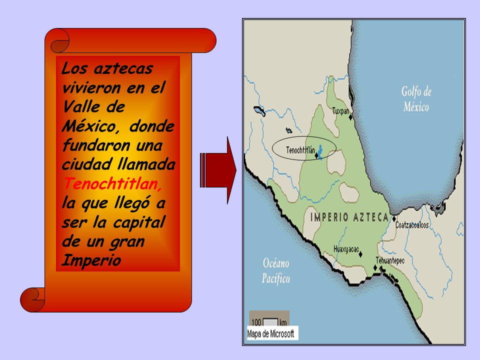 Los aztecas vivieron en el Valle de México, donde fundaron una ciudad llamada Tenochtitlan, la que llegó a ser la capital de un gran Imperio