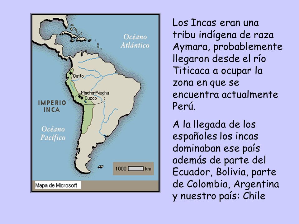 Los Incas eran una tribu indígena de raza Aymara, probablemente llegaron desde el río Titicaca a ocupar la zona en que se encuentra actualmente Perú.