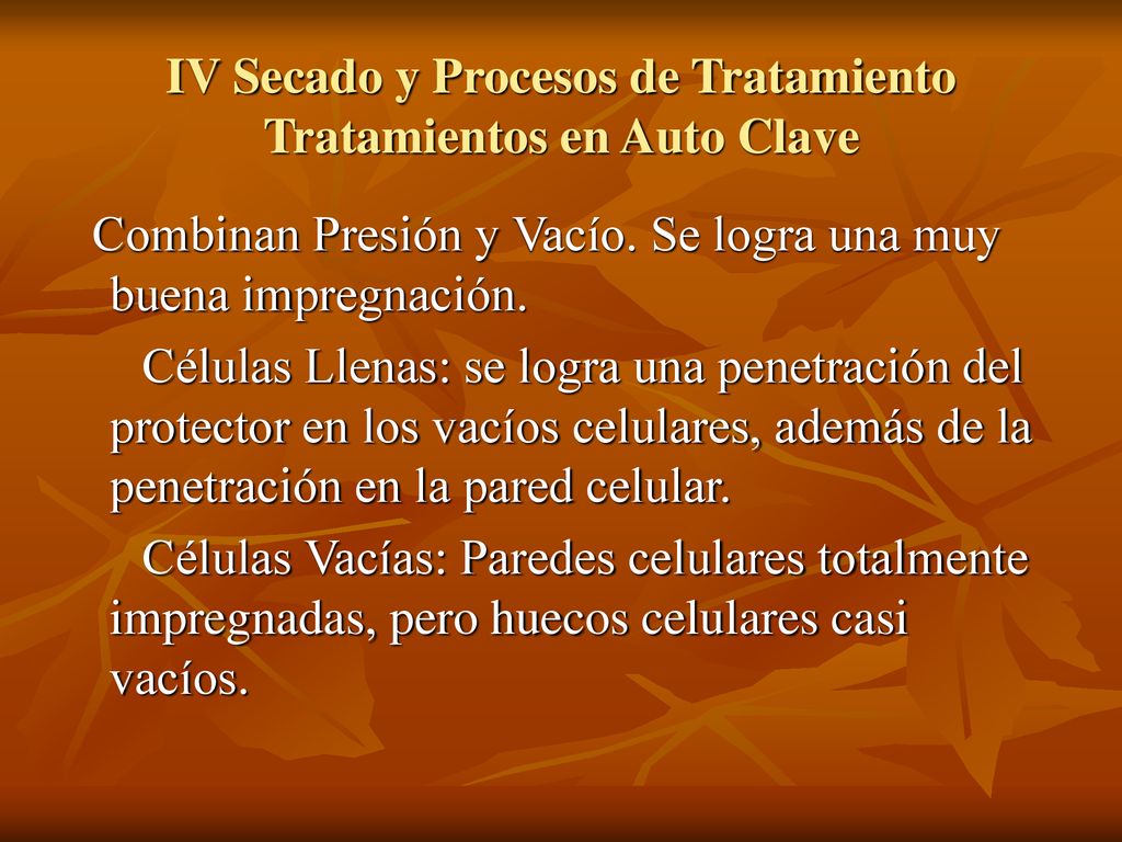 IV Secado y Procesos de Tratamiento Tratamientos en Auto Clave
