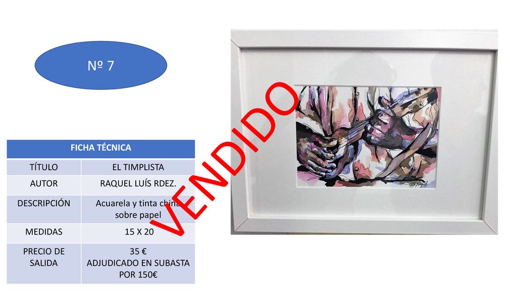 VENDIDO Nº 7 FICHA TÉCNICA TÍTULO EL TIMPLISTA AUTOR RAQUEL LUÍS RDEZ.