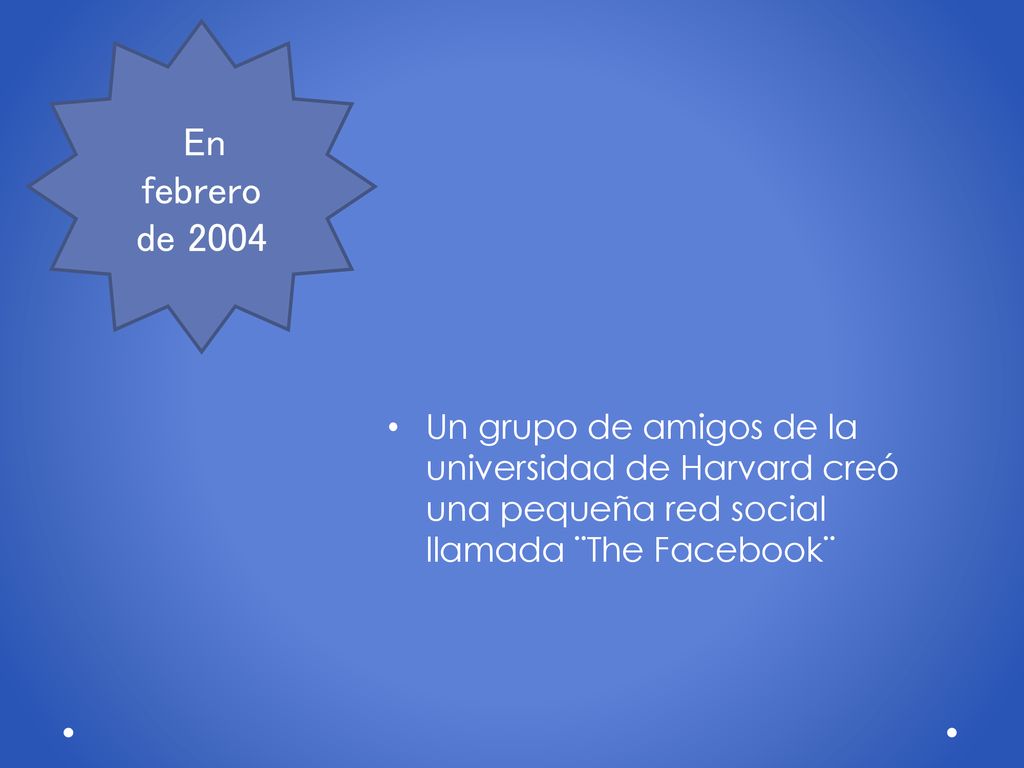 En febrero de 2004 Un grupo de amigos de la universidad de Harvard creó una pequeña red social llamada ¨The Facebook¨