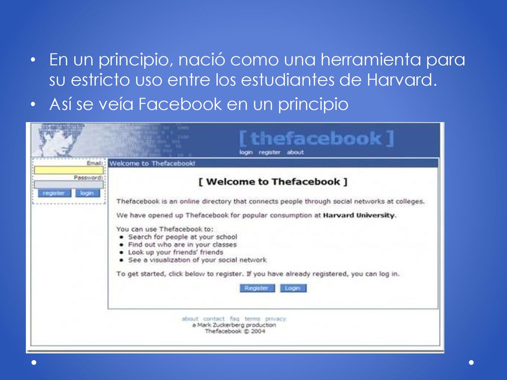 En un principio, nació como una herramienta para su estricto uso entre los estudiantes de Harvard.