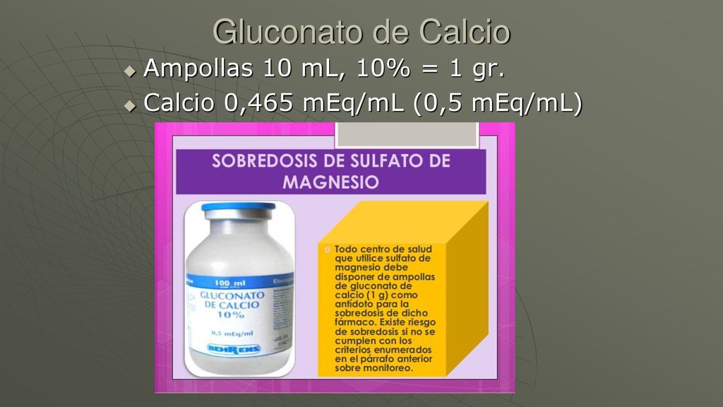 Gluconato de Calcio Ampollas 10 mL, 10% = 1 gr.