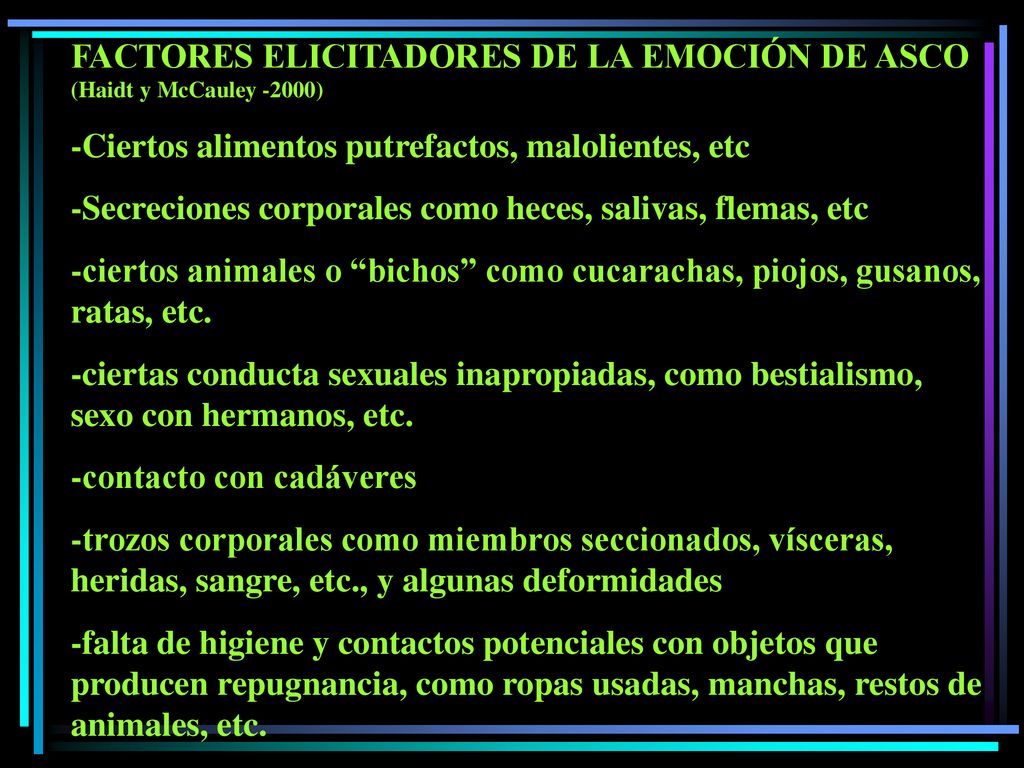FACTORES ELICITADORES DE LA EMOCIÓN DE ASCO (Haidt y McCauley -2000)