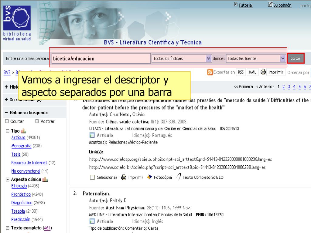Vamos a ingresar el descriptor y aspecto separados por una barra