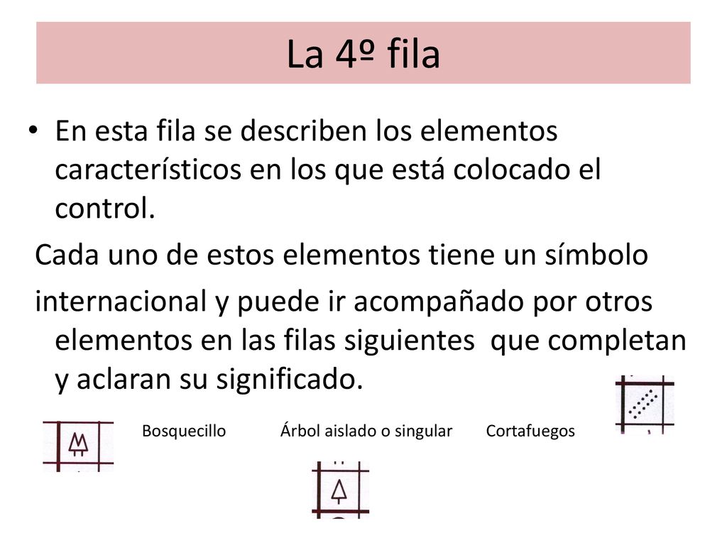 La 4º fila En esta fila se describen los elementos característicos en los que está colocado el control.