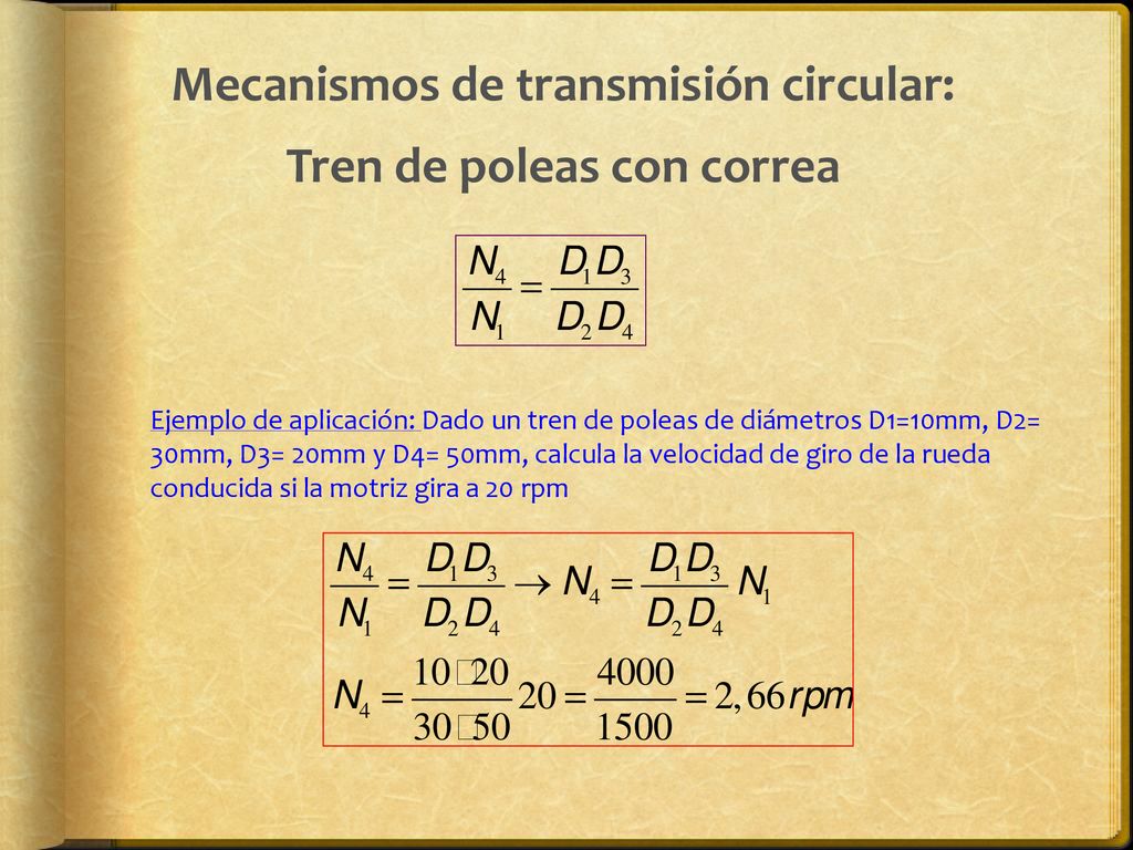 Mecanismos de transmisión circular: Tren de poleas con correa