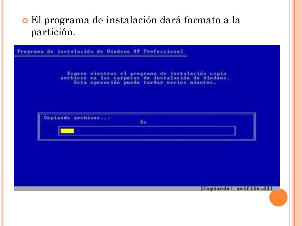 El programa de instalación dará formato a la partición.