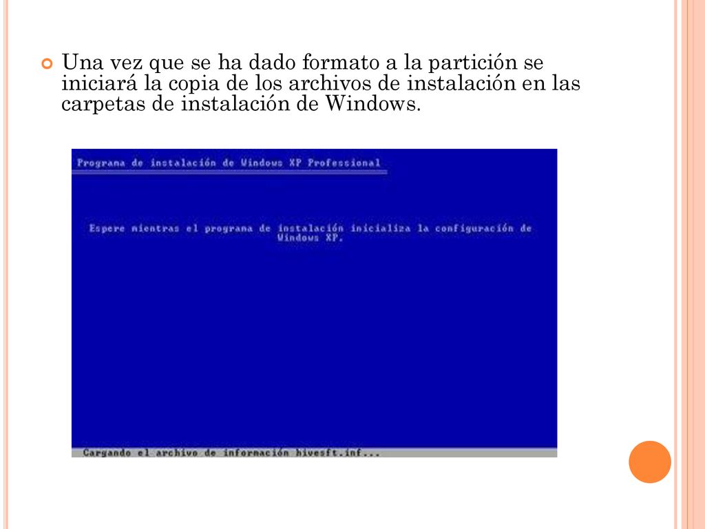 Una vez que se ha dado formato a la partición se iniciará la copia de los archivos de instalación en las carpetas de instalación de Windows.