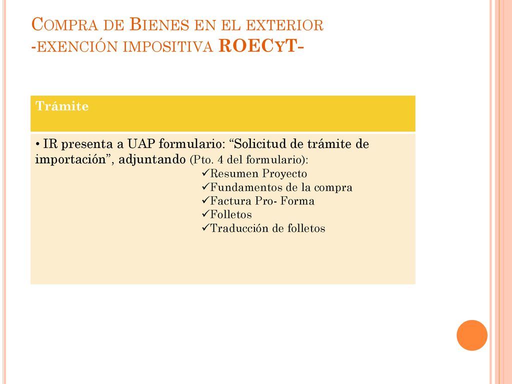 Compra de Bienes en el exterior -exención impositiva ROECyT-