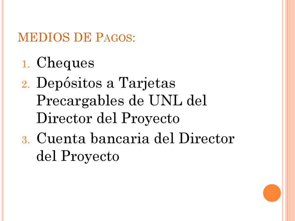 Depósitos a Tarjetas Precargables de UNL del Director del Proyecto