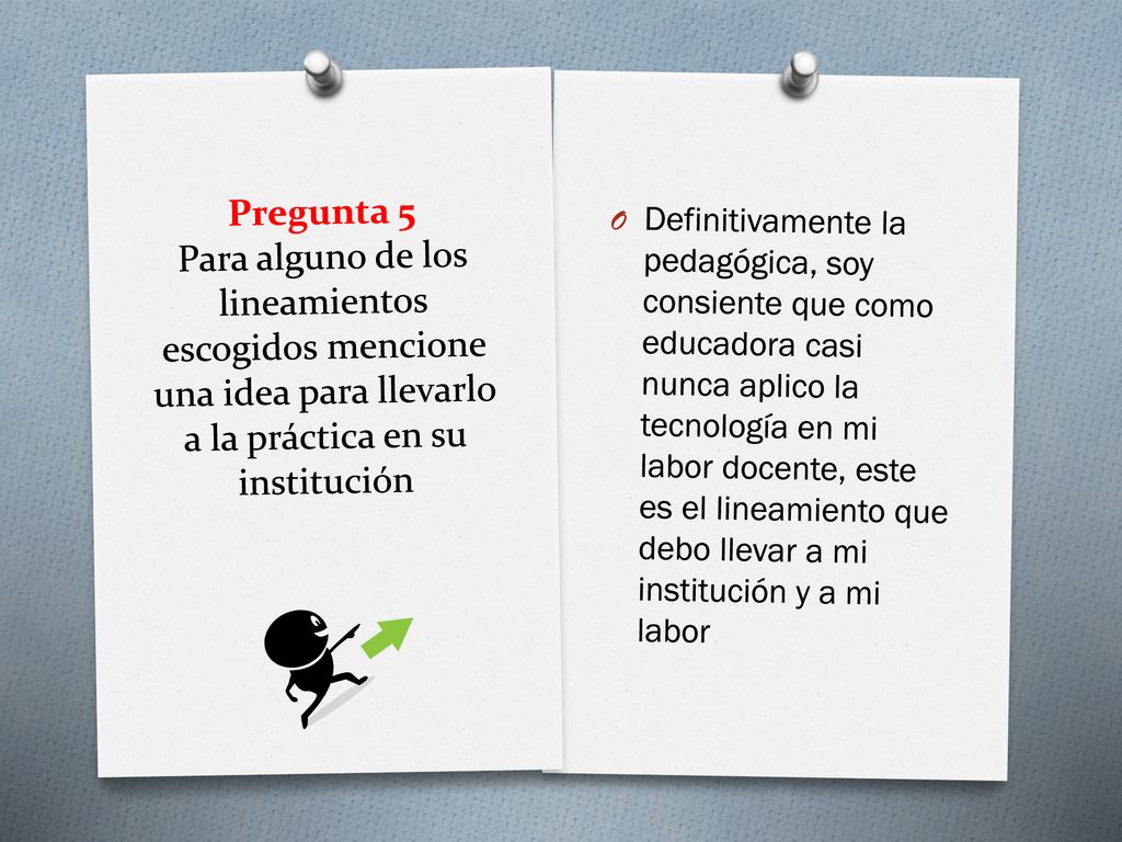 Pregunta 5 Para alguno de los lineamientos escogidos mencione una idea para llevarlo a la práctica en su institución