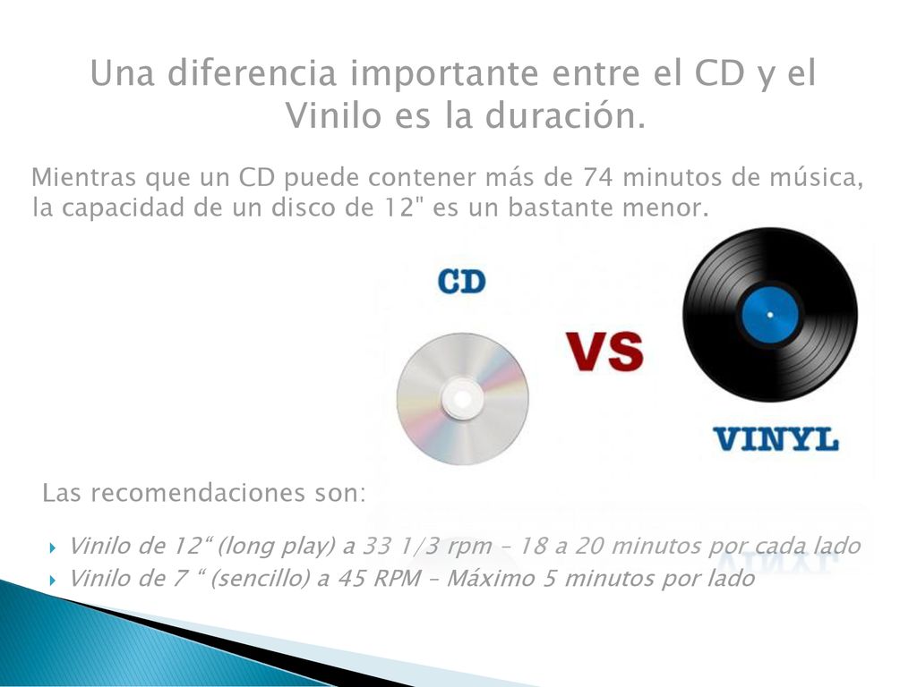 Una diferencia importante entre el CD y el Vinilo es la duración.