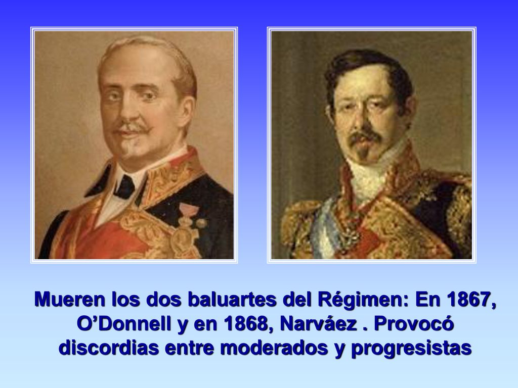 Mueren los dos baluartes del Régimen: En 1867, O’Donnell y en 1868, Narváez .