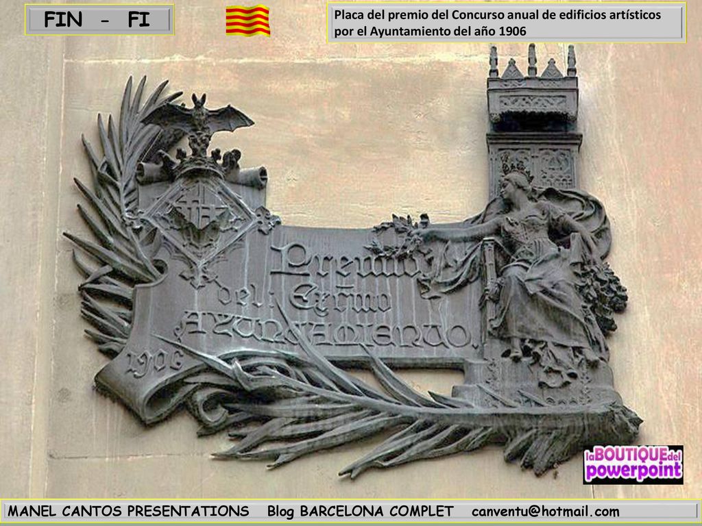 FIN - FI Placa del premio del Concurso anual de edificios artísticos por el Ayuntamiento del año