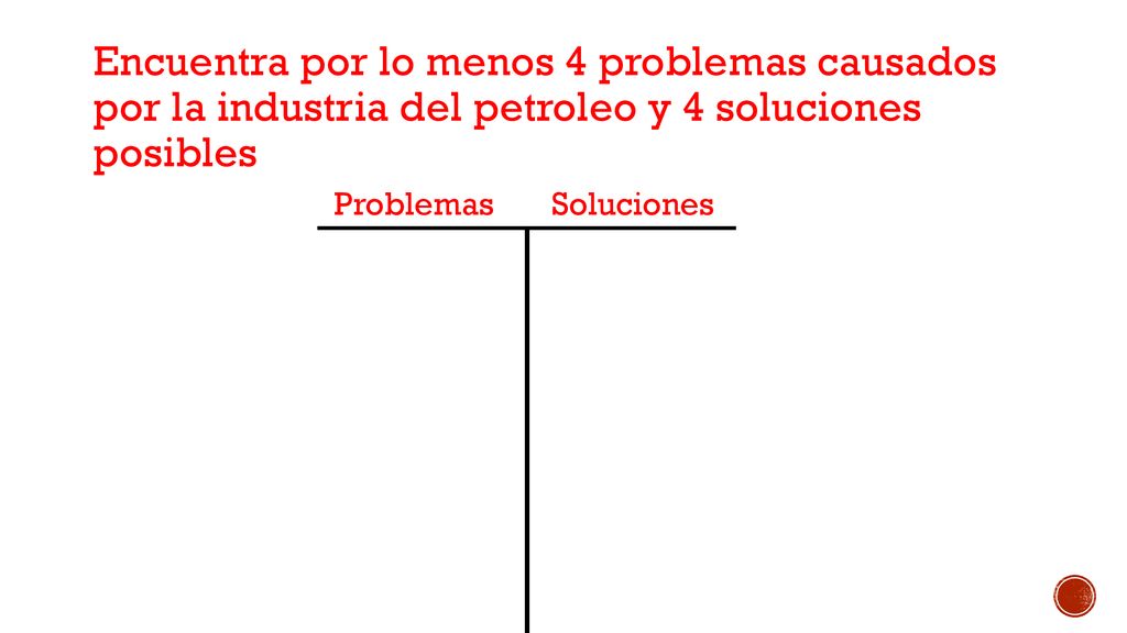 Encuentra por lo menos 4 problemas causados por la industria del petroleo y 4 soluciones posibles